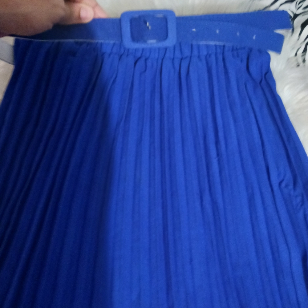 Women Blue belted pleated maxi skirt - Picture 3 of 15